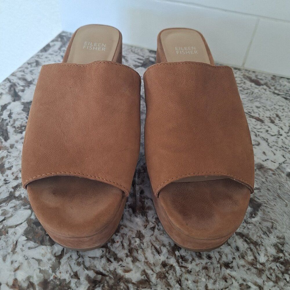 Eileen Fisher Brown Suede slide platforms size 8